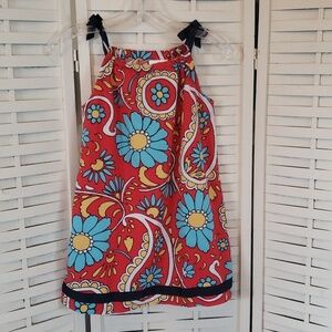 Hanna Anderson red flora shoulder tie straps tunic dress size 6